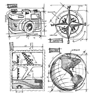 Stampers Anonymous Tim Holtz Cling Stamps -  Travel Blueprint